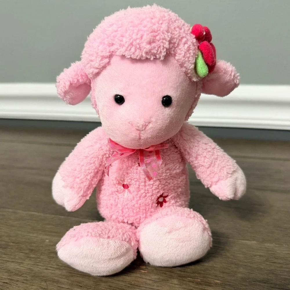 Vintage 2005 Carter's Pink Lamb Plush Sheep Embroidered Flowers Floppy Toy Lovey